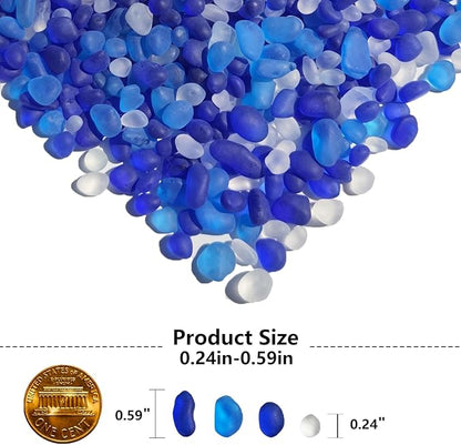 Sea Glass Stones - 0.9LB Frosted Glass Pebbles Gemstones - Perfect for Aquarium Rocks, Fish Tank Gravel, Vase Fillers, DIY Crafts, and Home Decor (Cobalt Blue, Aquamarine, White)