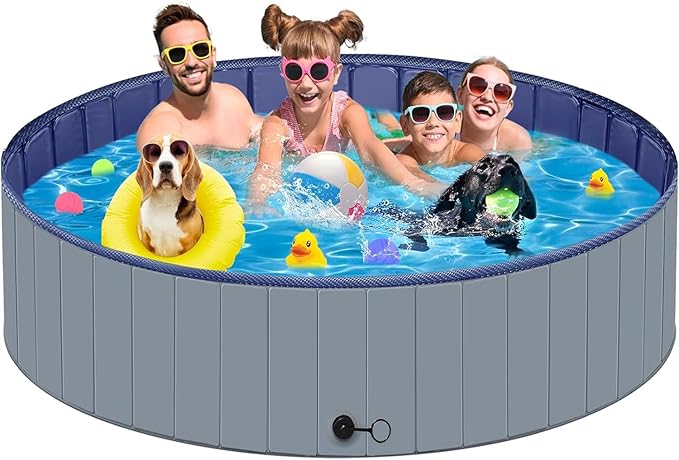 Dog Pool for Large Dogs, Kiddie Pool Hard Plastic, Dog Bathtub Portable, Foldable Pool for Dogs Slip-Resistant (Dark Gray, XXXXL-87'' X 16'')