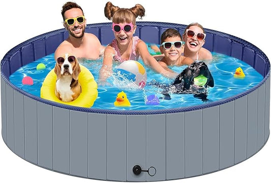Dog Pool for Large Dogs, Kiddie Pool Hard Plastic, Dog Bathtub Portable, Foldable Pool for Dogs Slip-Resistant (Dark Gray, XXXXL-87'' X 16'')