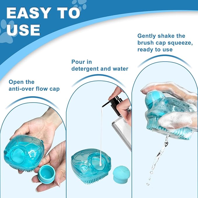 3PCS Dog Bath Brush, Dog Shampoo Brush, Dog Scrubber for Bath,Dog Bath Products are Suitable for Short, Long haired Dogs, Cats, Large Dogs, and Small Dogs