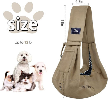 CUBY Dog and Cat Sling Carrier - Hands Free Reversible Pet Papoose Bag - Soft Pouch and Tote Design - Suitable for Puppy, Small Dogs Cats Outdoor Travel(Khaki, Unadjustable Strap)