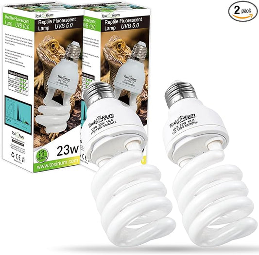 13 W UVA UVB 5.0 Reptile Lights 2Pack Energy Saving Reptile Heat Lamp UVB Bulb Spiral Compact Bulb Fit for Rainforest Type Reptile/Snake/Lizard/Insect/Turtle/Tortoise