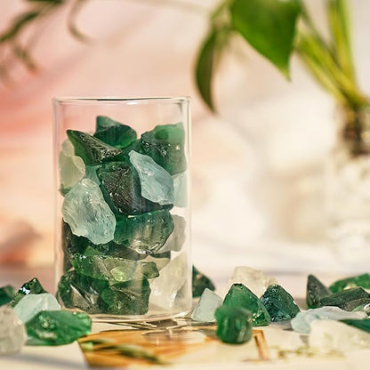 Versatile Frosted Sea Glass Block - 1LB Green Vase fillers, Aquarium Gravels, Sea Glass Decor, Ideal for DIY Crafts, and Home Decor - Perfect for Beach Weddings and More (Green & Turquoise & White)