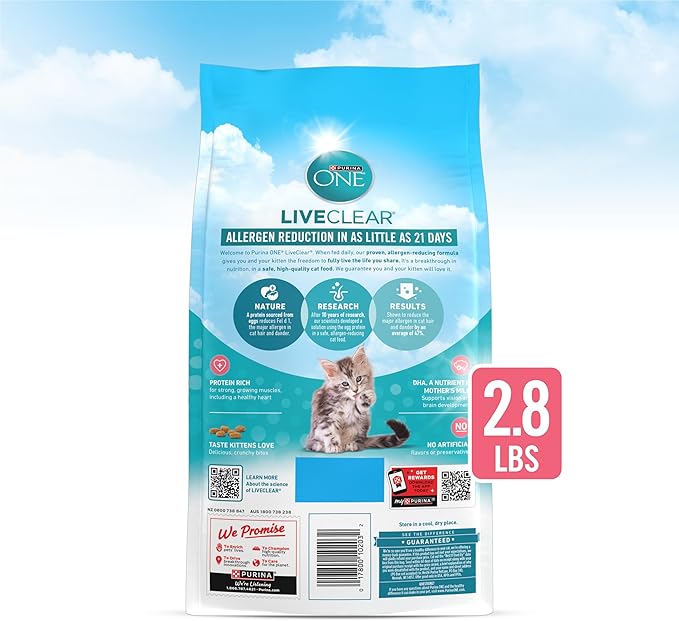 Purine ONE LiveClear Allergen-Reducing Dry Kitten Food Formula with Real Chicken As The Number One Ingredient - 2.8 lb. Bag