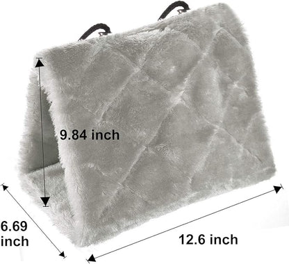 Winter Warm Bird Nest House Shed Hut Hanging Hammock Finch Cage Plush Fluffy Birds Hut Hideaway for Hamster Parrot Macaw Budgies Eclectus Parakeet Cockatiels Cockatoo Lovebird (L, Grey)