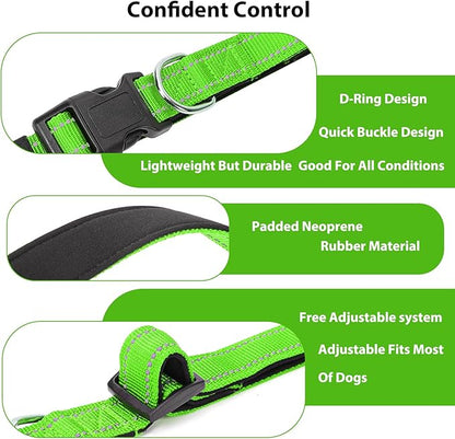 Reflective Dog Collar Padded with Soft Neoprene Breathable Quick Release Basic Dog Collars for Puppy Small Dogs Girl Green