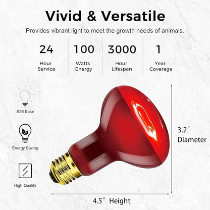 Reptile Heat Lamp Bulb 100W 2PCS, Infrared Heat Emitter Red Heat Lamp for Reptile Amphibian, Infrared Basking Spot Light Bulb
