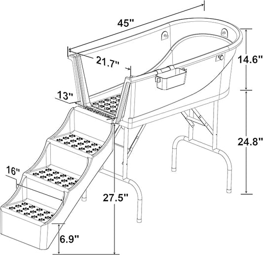SHELANDY 45" Pet Grooming Bathtub Dog Wash Station | Heavy Duty Bathing Tub (Bathtub & Stairs Combo)