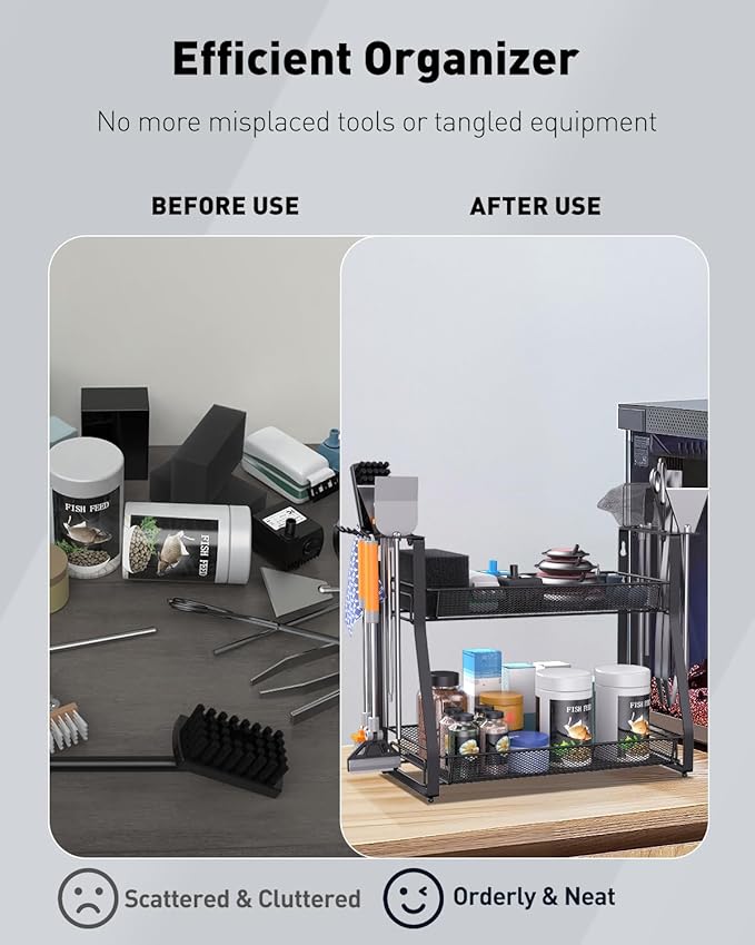 Pawfly Aquarium Tool Organizer, Detachable Metal Fish Tank Accessory Organizer, Aquascaping Tool Storage Rack for Terrariums, Shrimp Tanks & Planted Tanks, Fish Tank Maintenance Tool Holder Shelf