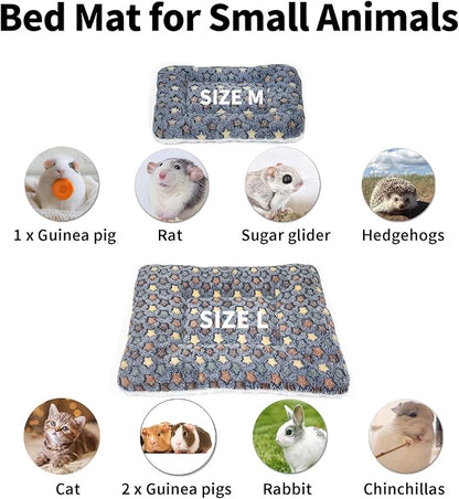 Amakunft 2 Pcs Guinea Pig Bed Mat Washable, Rabbit Winter Bed Pad for Indoor, Warm Small Animal Bed Mattres, Fleece Sleeping Pad for Bunny, Rat, Hedgehog, Sugar Glider, Chinchilla