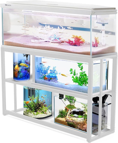 Fish Tank Stand Metal Aquarium Stand ,55-75 Gallon Aquarium Turtle Tank, 48.4 x 14.8 x 29.1Inch, Reptile Terrariums and Breeder Tank Stand（White ）