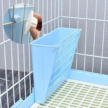 Rabbit Litter Box Bunny Potty Box Guinea Pig Hay Rack Feeder Rabbits Corner Litter Pan Potty Trainer Pet Toilet with Cleaning Set for Hamster, Guinea Pig, Ferret and Other Animals (Blue)