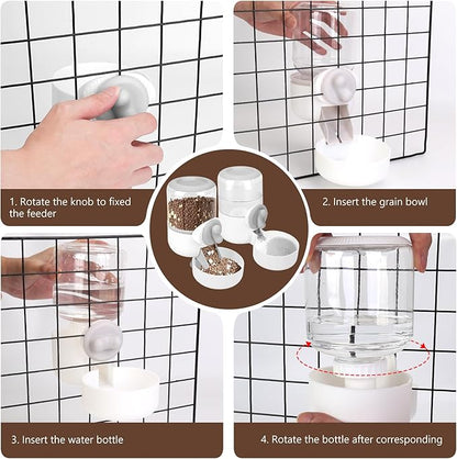 Hanging Cage Automatic Food Water Dispenser with Separate 1.3L Food Bowl and 0.9L Waterer, Kennel Gravity Pet Feeder Set Crate Auto Feeder Dish for Small Pets Cat Puppy Ferret Bunny Guinea Pig