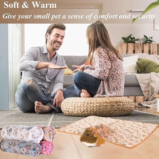 Grddaef 4Pcs Inch Guinea Pig Blanket, 30X20 Bunny Washable & Plush Flannel Sleeping Mats Pad Rabbit Bedding Cage Liners for Hamster Guinea Pig Chinchilla Hedgehog Ferret Small Animal