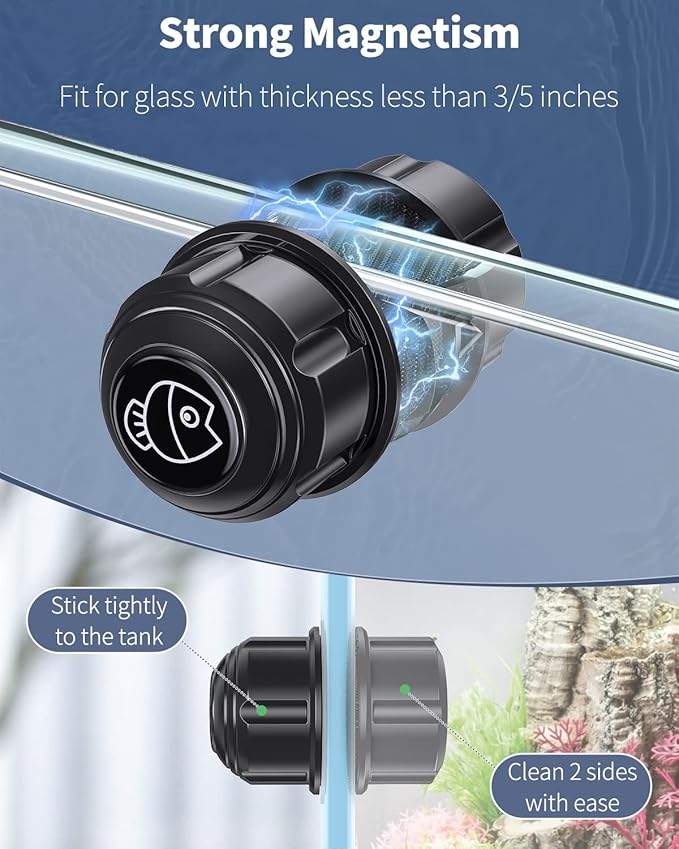 Pawfly Aquarium Magnetic Brush for Glass Fish Tanks 1.5 Inch Stain Scrubber Pads Cleaning Tool for 3/5 Inch Thick Fresh & Marine Aquariums up to 10 Gallons, 2 Pack