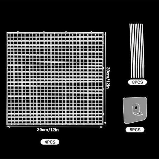 4Pcs Clear Fish Tank Lid Board, 11.8 x 11.8in Aquarium lid Top Cover with 10 Board Lid Patch, Plastic Aquarium Tank Anti-Jumping Net Cover, Prevent Fish Jumping Out