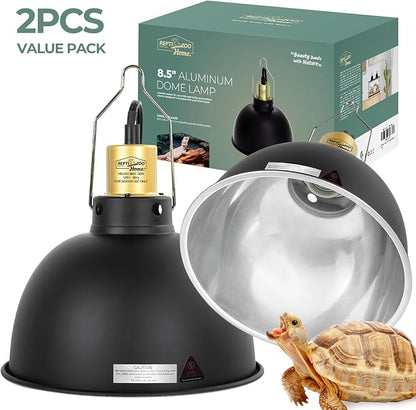 2 Pack Reptile Light Fixture, 8.5in Deep Dome Reptile Heat Lamp Fixture with Switch, Dual Terrarium UVB Basking Light Fixture for Chameleons Chicks, Suitable for E26 Bulbs Up to 150W