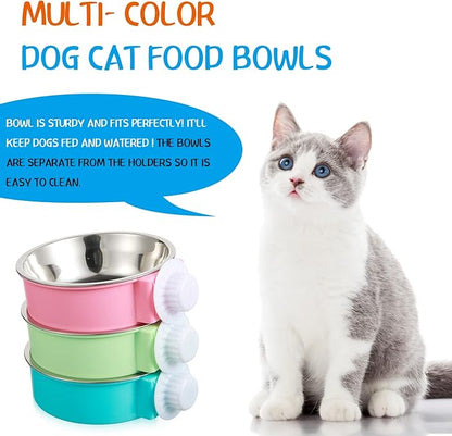 12 Pcs Crate Dog Bowls Bulk Puppy Dog Bowls for Kennel, Removable Stainless Steel Kennel Hanging Food Water Feeder Bowl Coop Cup for Cat, Puppy, Birds, Ferret, Rabbit, Gunea Pigs