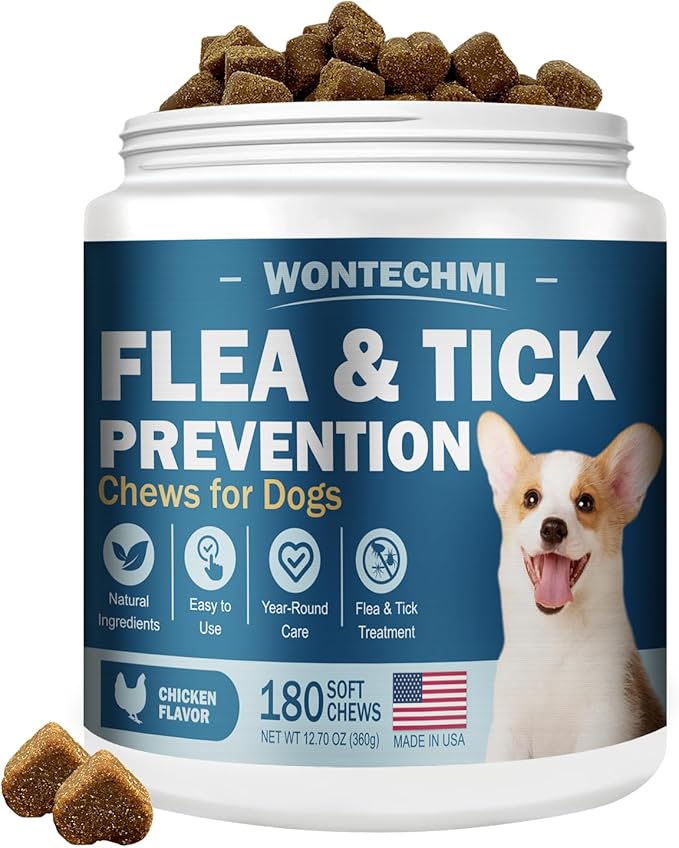 Flea and Tick Prevention for Dogs Chewables, 180 Chews Natural Flea and Tick Chews Supplement for Dogs, Oral Dog Flea and Tick Treatment for All Breeds and Ages (180 Chews, Chicken)