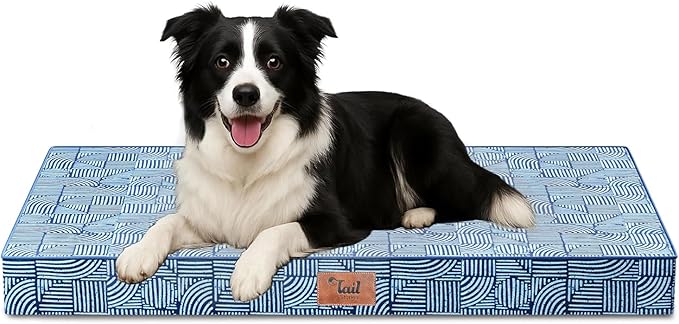 Outdoor Dog Bed for Medium Dogs, Waterproof Dog Crate Bed for Puppy Beds, Orthopedic Egg Crate Foam Pet Bed with Washable Removable Oxford Cover, White Blue