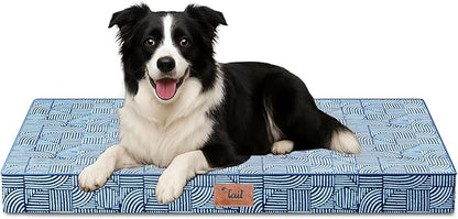 Outdoor Dog Bed for Medium Dogs, Waterproof Dog Crate Bed for Puppy Beds, Orthopedic Egg Crate Foam Pet Bed with Washable Removable Oxford Cover, White Blue