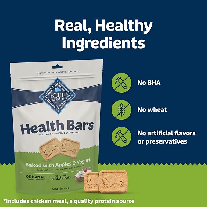 Blue Buffalo Health Bars Crunchy Dog Biscuits, Oven-Baked With Natural Ingredients, Apples & Yogurt, 3.5-lb Box