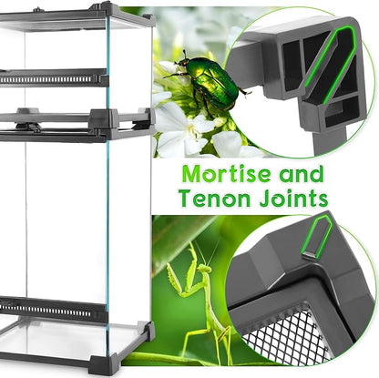 Mini Reptile Glass Terrarium 8"x8"x12" Durable Reptile Habitat Tank with Heat Resistant Aluminum Alloy Frame, Single Swinging Doors for no Jam by Sand and Other Debris