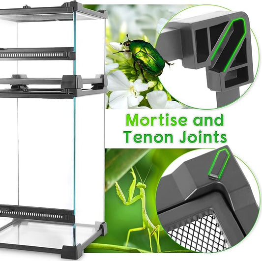Mini Reptile Glass Terrarium 8"x8"x12" Durable Reptile Habitat Tank with Heat Resistant Aluminum Alloy Frame, Single Swinging Doors for no Jam by Sand and Other Debris