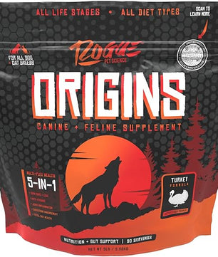 Origins 5-in-1 Dog Supplement - Powdered Food Topper w/Natural Turkey Protein- Supports Healthy Digestion, Skin, and Coat - Helps Reduce Itching & Joint Inflammation (2LB)