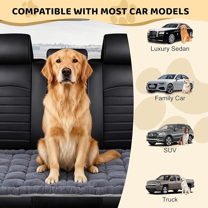 Dog Bed Mat for Car Backseat Extender, 24.8'' x 54'' Non-Slip Travel Pet Blanket for Back Seat, Washable, Soft & Scratch-Proof, Chenille Fabric, Universal Fit for Car, SUV, Truck, Blue-Grey, 2'' Thick