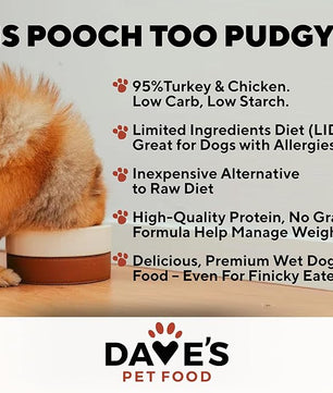 Dave's Pet Food Limited Ingredient Dog Food (95% Turkey & Chicken), Made in USA Grain Free Wet Canned Meals, Large & Small Breeds, 12.5 oz Cans (12 Pack)