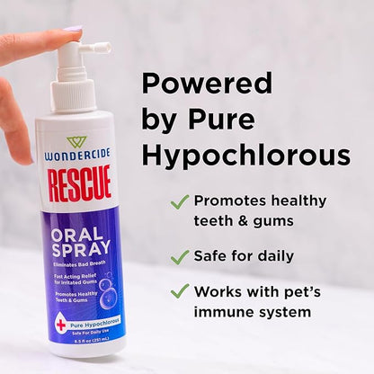 Wondercide Rescue - Oral Spray for Dogs and Cats – Freshens Breath, Soothes Gums, Alcohol Free Daily Dental Care with Pure Hypochlorous – 8.5 oz