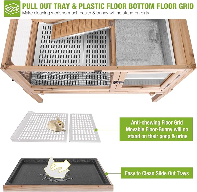 GUTINNEEN Guinea Pig Cages with Anti Chewing Sturdy Plastic Floor and Cool Zinc Plate, Indoor Rabbit Hutch with Hideout and PVC Platform, Elevated Legs Hamster Cage 36.6" L (Nature)