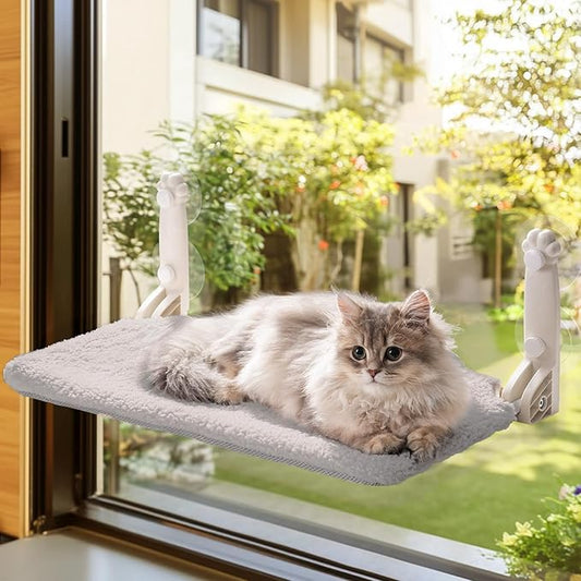 Mewoo Cat Window Perch, Cordless Window Hammock with Steel Frame and Removable Soft Cover, Embeded Cat Seat with 4 Strong Suction Cups (Grey, 1 Pack)