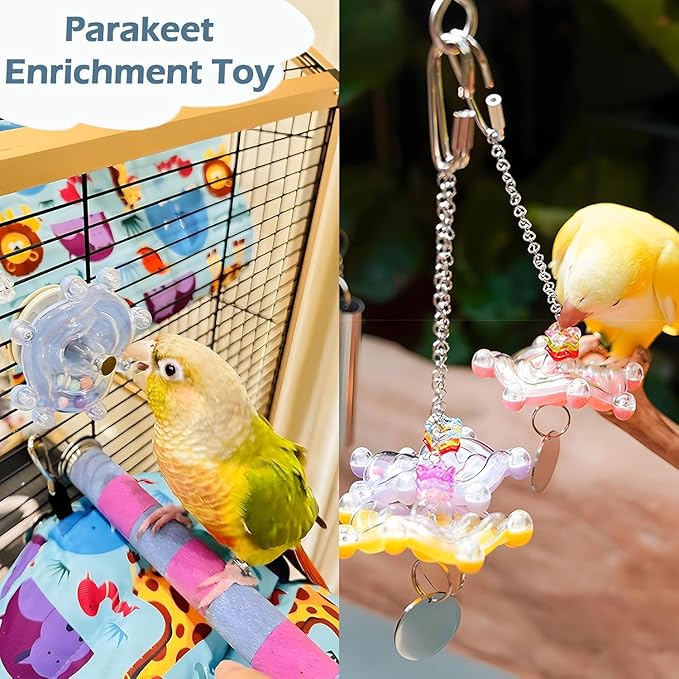 Bird Toys for Parakeets, Colorful Parakeet Toys Wheel, Interactive Spinner Rattle Parrot Toy, Cockatiel Toy for Bird Cage, Chewing Exercise for Conure, Budgies Enrichment Toys (1pc, Rondom Color)