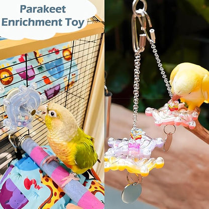 Bird Toys for Parakeets, Colorful Parakeet Toys Wheel, Interactive Spinner Rattle Parrot Toy, Cockatiel Toy for Bird Cage, Chewing Exercise for Conure, Budgies Enrichment Toys (1pc, Rondom Color)