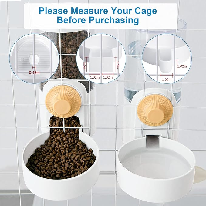 Pet Feeder Waterer Hanging Dog Cat Food Water Dispenser, Automatic Gravity Feeder Waterer Set for Cage Pets, Travel Food Water Bowl Rabbit Feeder for Ferret Small and Medium Animals, White