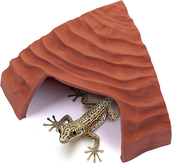 Corner Reptile Cave - Natural-Look Hide for Lizards, Snakes, Bearded Dragons, Turtles, and Tortoises - Durable Habitat Decor - Terracotta