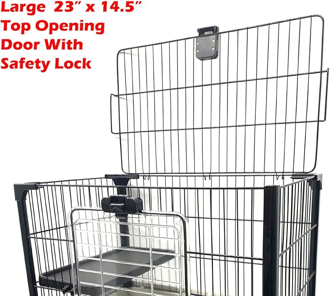 Deluxe 2-Level in/Outdoor Rabbit Hutch Cage for Ferret Squirrel Chinchilla Paw Safe Solid Platform Ramp Mesh Floor Pull Out Leakproof Easy Clean 2-Inch Deep Tray Large Access Doors Lockable Casters