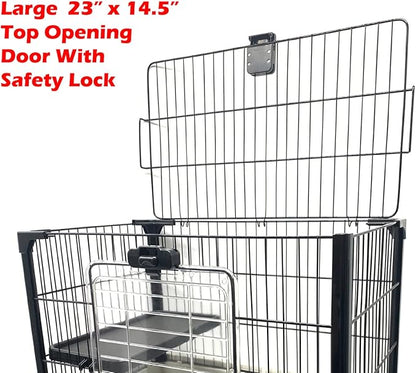Deluxe 4-Level in/Outdoor Rabbit Hutch Cage Double Large Front Doors Ferret Squirrel Chinchilla Paw Safe Solid Platform Ramp Mesh Floor Pull Out Leakproof Easy Clean 2-Inch Deep Tray Lockable Casters