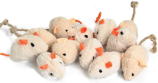 emours 12 Piece Pack Furry Mice Cat Toy Realistic Fur Mice Toys,Colors Varies