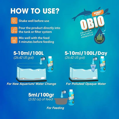 KOIKA OBIO Aquarium Water Treatment, Quick Effect (After 8-10 Hours), Improvement of Digestion and Immune Systems, Enhance Growth of Fish & Shrimp (Liquid, 750ml (25.36 fl oz))