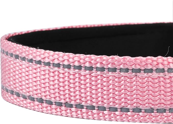 Reflective Dog Collar, Adjustable Soft Neoprene Padded Nylon Pet Collars with Buckle for Small Dogs, Light Pink,S