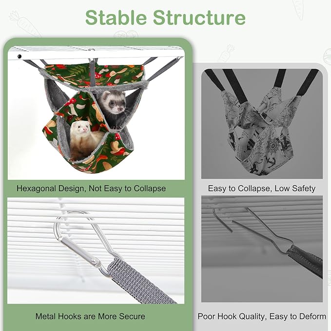 Glittme 3-Layer Ferret Hammock Soft Guinea Pig Hammock Washable Rat Hammock Hamster Cage Accessories Cozy Ferret Bed Toys for Small Animals Pet Sugar Glider