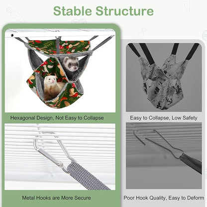 Glittme 3-Layer Ferret Hammock Soft Guinea Pig Hammock Washable Rat Hammock Hamster Cage Accessories Cozy Ferret Bed Toys for Small Animals Pet Sugar Glider