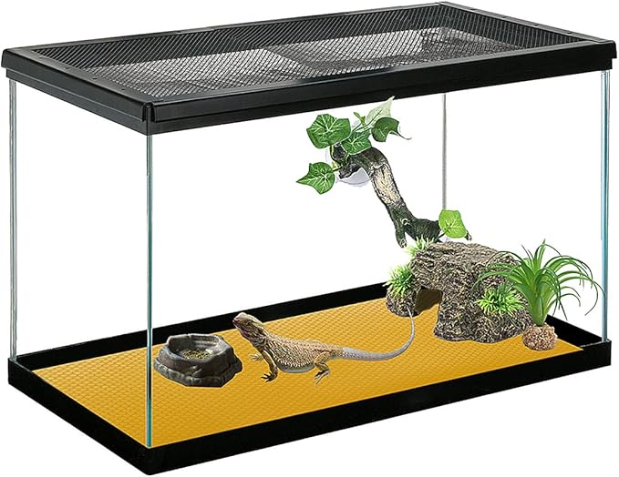 Bearded Dragon Tank Accessories, Reptile Terrarium Liner Substrate for Leopard Gecko, Snake, Lizard and Tortoise, Non-Adhesive Reptile Carpet Bedding for Reptile Tank, Yellow