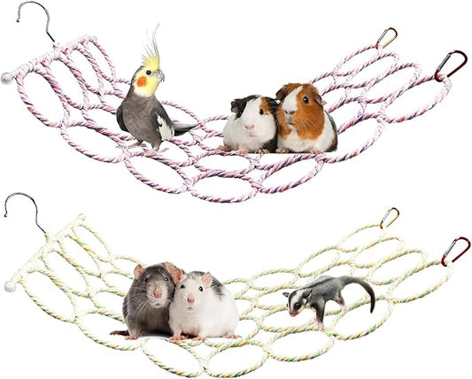 2 Pack Hanging Rat Rope Net, Bird Swing Toy, Parrot Climbing Ladder Bridge for Small Animal Cage Accessories