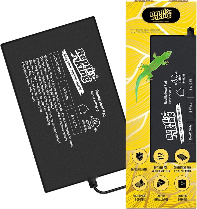 Reptile Heat Pad, 8" X 12" 16W, Heating Pad for Reptile Tank, Lizard, Snake, Bearded Dragon, Hermit Crab, Leopard Geckos Terrarium Heating Mat, Safe & Durable Heat Pad for Reptiles