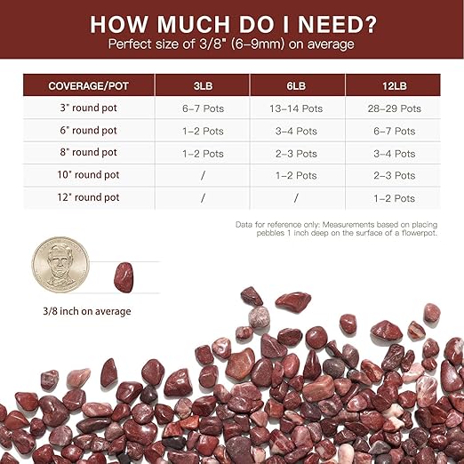 NUPICK 3 lbs Pebbles for Indoor Plants, 3/8 Inch Pea Gravel for Fish Tank, Polished Decorative Rocks for Succulent, Natural River Stones for Vases, Cactus, Landscaping, Bird Bath, Aquarium, Red