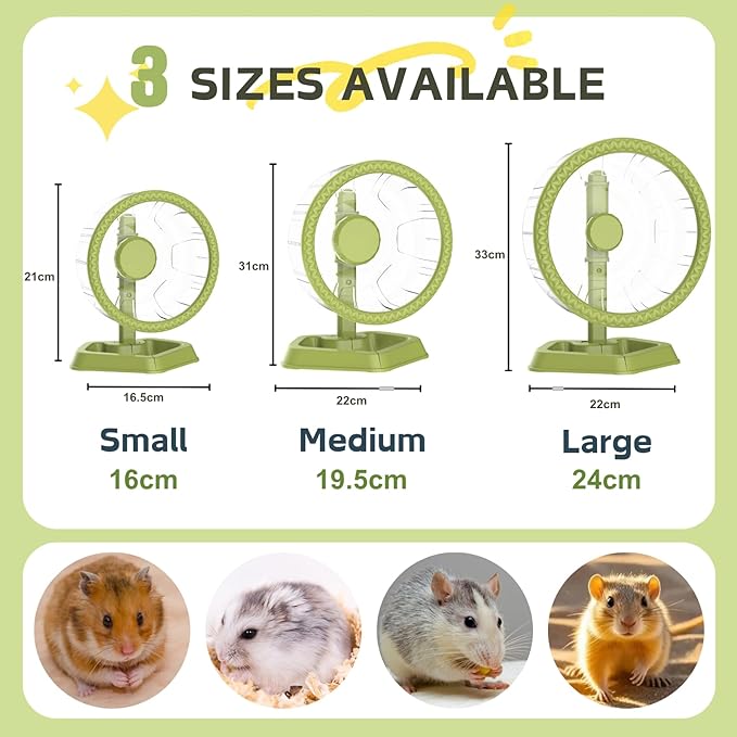 Hamster Exercise Wheels, Quiet Spinner Hamster Running Wheels with Adjustable Stand for Small Animals Dwarf Syrian Hedgehog Gerbils Mice (Green, Large(9.4 inch))